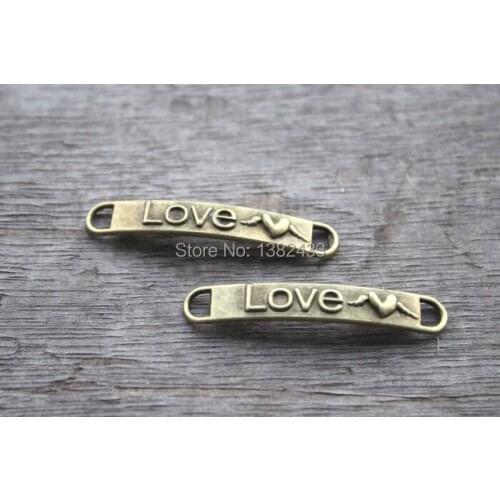 15pcs--Love charms,Antique bronze Sideways " Love " Charm Connector for Bracelet 6x38mm