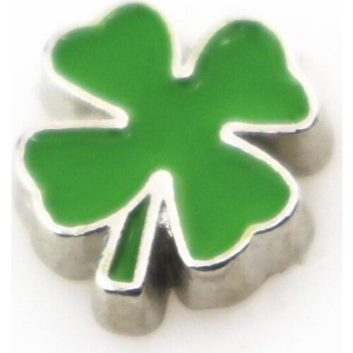 20Pcs/lot Lucky Green Enamel Four Leaved Clover Floating Charms Fit For Floating Lockets, Gifts