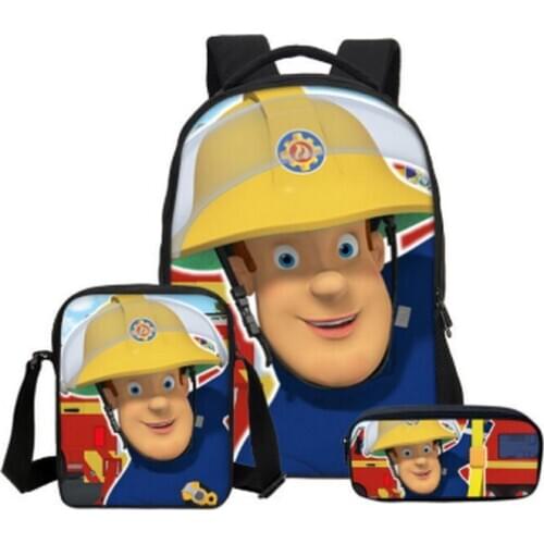 3Pcs/Set Portfolio For School Bag Girls Boys Fashion Fireman Sam Printed Backpacks Teenage Bookbag Mochila Escolar 2020