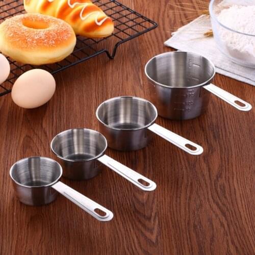 4 Pcs Multi-size Kitchen Measuring Cup Durable Practical Spoon with Handle Stainless Steel Baking Utensil Kit Home