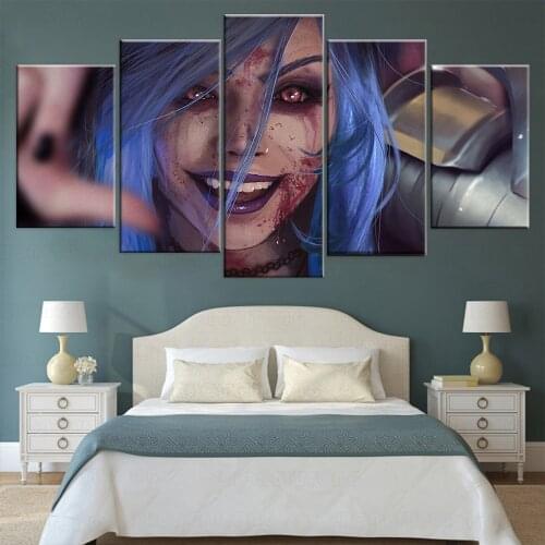 5 Panel League of Legends Beauty Jinx LOL Game Canvas Printed Painting For Living Room Wall Art Decor Picture Artworks Poster