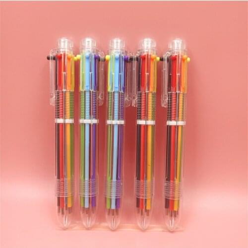 5pcs/lot Korean Creative Stationery Transparent Six-color Press Pen Student Office Multi-color Pen Oil Pen 6-color Ballpoint Pen