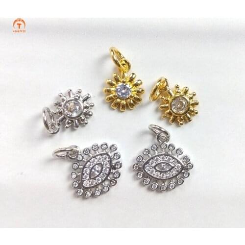 5pcs Evil Eye Necklaces For Women Pendant Evil Eye Protection Charms Gold Silver Sun Brass Pendant Necklace Jewelry Finding Gift