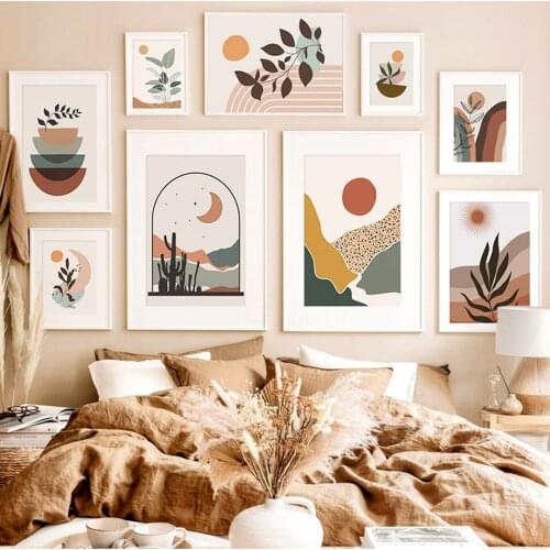 Abstract Sun Moon Cactus Leaves Landscape Wall Art Canvas Painting Nordic Posters And Prints Wall Pictures For Living Room Decor