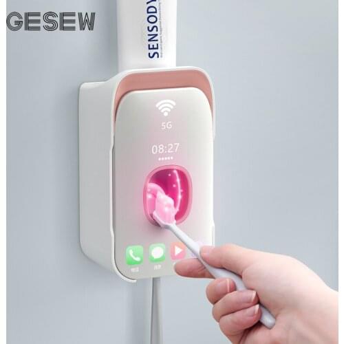 GESEW Automatic Toothpaste Dispenser Wall Mount Toothbrush Holder Lazy Toothpaste Squeezer For Toilet Home Bathroom Accessories