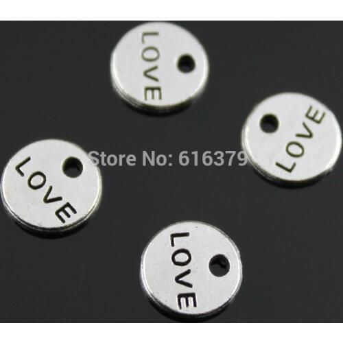 Free shipping 100pcs 9mm antique silver,antique bronze metal alloy double side tiny love charms vintage jewelry findings