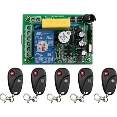 AC220V 2CH 2Channe Wireless Remote Control Switch System teleswitch 1*Receiver + 5*Transmitters for Appliances Gate Garage Door