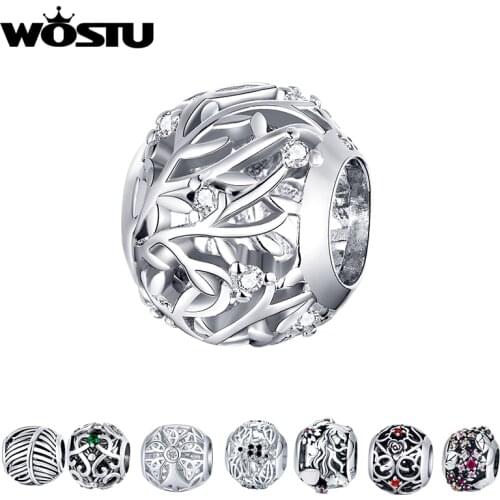 WOSTU 925 Sterling Silver Metal Round Beads for Women Jewelry Making Vine Charm fit Original Bracelet DIY Jewelry BNC256