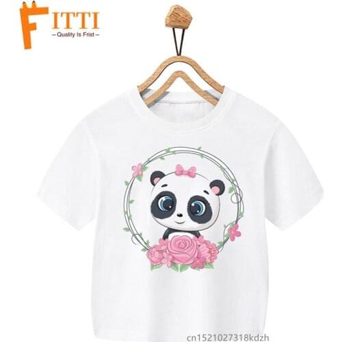 Baby Animal With Floral Flower Print Girl White T-shirt Kid Summer Kawaii Funny Clothes Little Baby Animal Y2K Clothes,Drop Ship