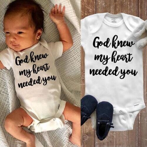Infant Summer Romper My God Knew My Heart Needed You Print Baby Unisex Jumpsuit Clothes Newborn Boys Girls Playsuit Outfit
