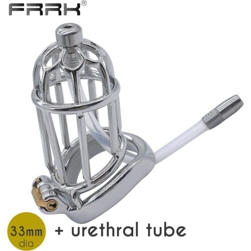 FRRK Long Chastity Belt Cock Cage Catheter Urethral Steel Male Bondage Device Kali BDSM Adults Toys Sex Shop Penis Rings for Men