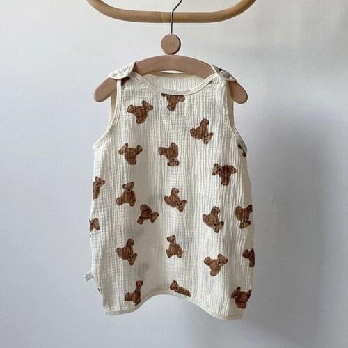 2021 Baby Rompers Bebe Fille Cotton Gauze Cartoon Bear Sleeveless Newborn Bodysuits One Piece Infant Boys Girls Clothing Summer