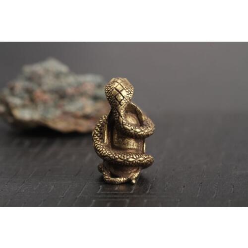 Pure brass miscellaneous twelve Chinese zodiac symbol snake bronze carving handle key chain car ornament handicraft collection