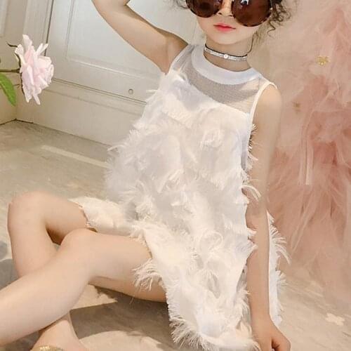 Summer Girls Dress 2021 New Princess Style Back Bow Feather Chiffon Mesh Teens For 5 7 9 11 13 Years Big Children Clothing