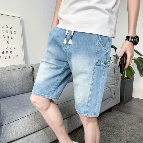 Summer Mens Denim Shorts Version Of The Ins Trend Hole Straight Five-Point Pants Wind Wide-Leg All-match Casual Short Jeans