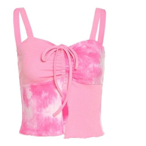 Summer new style womens solid color slim navel fashion tie-dye drawstring camisole women