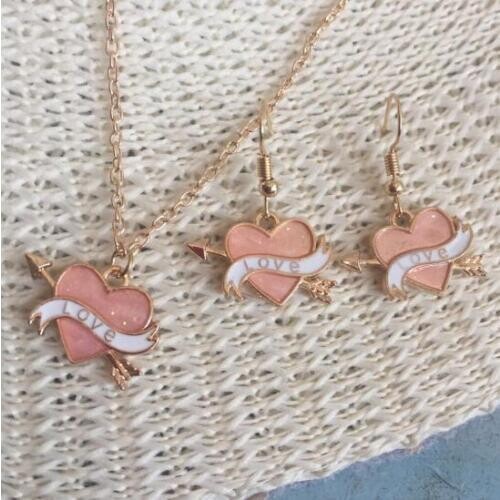 Na1040 Korean version fashion Cute/Romantic Heart arrow earring necklace Female charm necklace Valentines Day gift