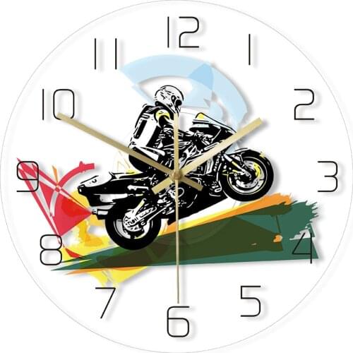 Motorcross Wall Hanging Acrylic Glass Clock Watch Racing Motobike Off Road Non-Ticking Wall Clock Gifts for Motorcycle Riders