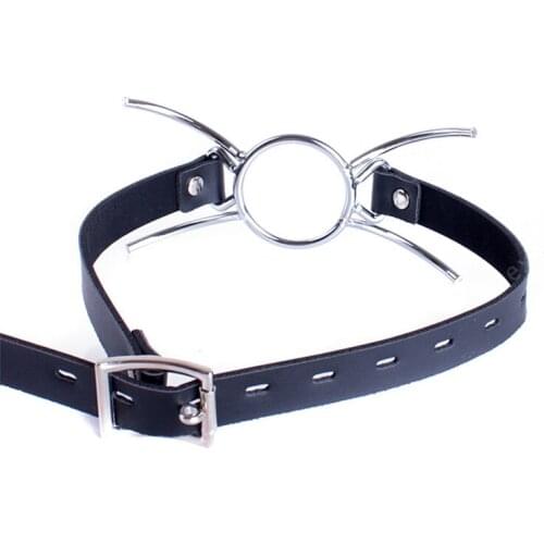 New Oral Fixation PU Leather Mouth Gag Spider Style Flirting Metal O ring Open Mouth Gag Adult Games Product Sex Toy