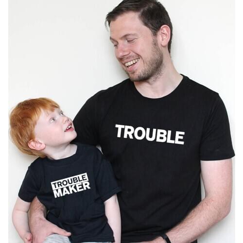 Trouble & Trouble Maker Family Match Shirt Dad and Me Tshirts Father and Son Daughter Clothes Family Matching Outfits Clothes