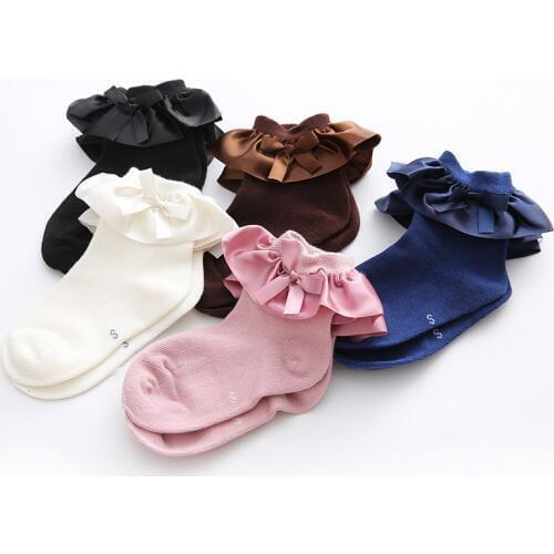 0-7t Toddlers Infants Cotton Ankle Bow Socks Baby Girls Princess Ruffles cuff Socks sweet Lace floor socks children leg warm