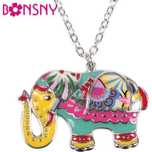 Bonsny Enamel Elephant Necklace Pendant Zinc Alloy 2016 News Decoration Spring Summer Animal Style Girls Woman Novelty Jewelry