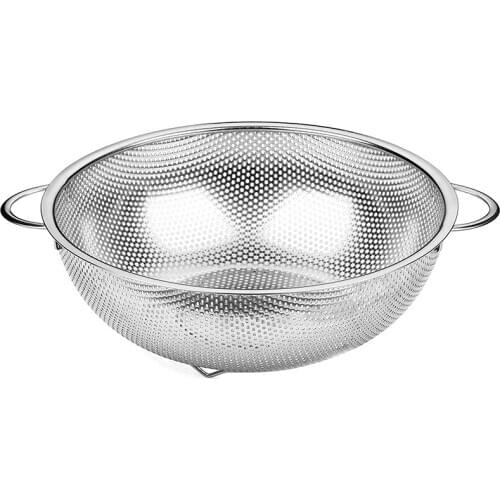 Stainless Steel Micro-Perforated Colander Kitchen Strainer Sieve with Handle -Pasta, Rice, Fruit, Vegetable Drainer
