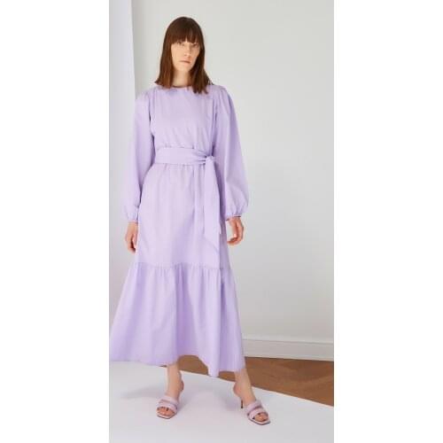 Trendyol Modest Lilac Belted cotton Poplin Dress hijab clothing, dress, muslim fashion, 100 cotton, casual, discount