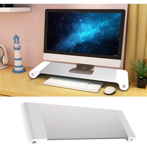 Besegad Aluminum Alloy Monitor Stand Support Holder Space Bar Non-slip Computer Dock Riser for iMac MacBook TV Laptop UK Plug