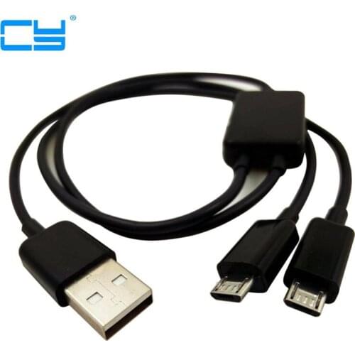 Portable USB 2.0 Type A Male To Dual Micro USB Male Splitter Y Charging Data Cable 50cm