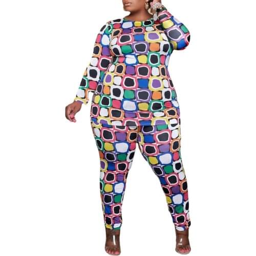 Boho Printed Casual 2 Piece Set Tracksuit for Women Long Sleeve Sportswear Tops and Skinny Pants Matching Set Outfits Plus Size
