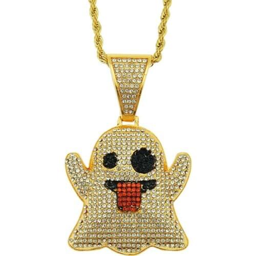 Ghost of Grimace Necklace & Pendant with 3mm Rope Chain Gold And Silver Color Rhinestone Mens Hip Hop Jewelry for Gift