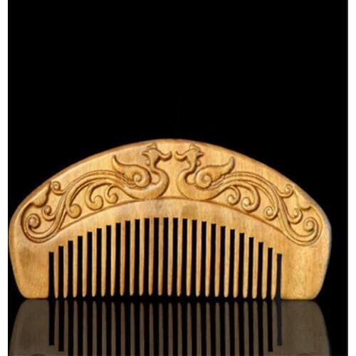 Professional 100% Wooden Comb Anti-static Massage Natural Green Sandalwood Wood Comb Handmade Beauty Phoenix Hair Brush