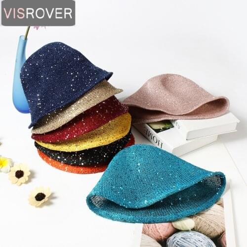 Visrover 8 Colorways 2021 New Women Summer Hat Sun Sequin Hats Bright Bucket Cap Foldable Bonnet Hats Beach Fish Visor Caps Gift