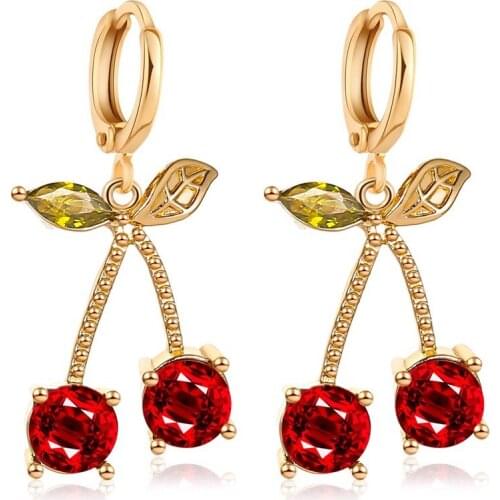 Cute Copper Inlaid Crystal Fruit Cherry Necklace Set For Women New Hot Selling Fashion Wild Crystal Ornaments Wholesale