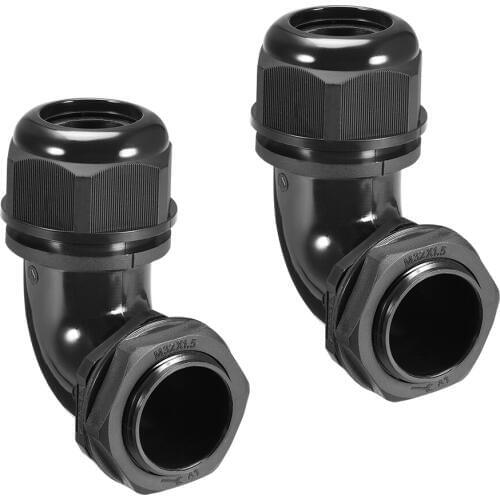Uxcell 2 Pcs M16 M20 M25 M32 Cable Gland 90 Degree Waterproof Joint for 4-7mm 6-10mm 6-11mm 9-14mm13-18mm Dia Cable Black