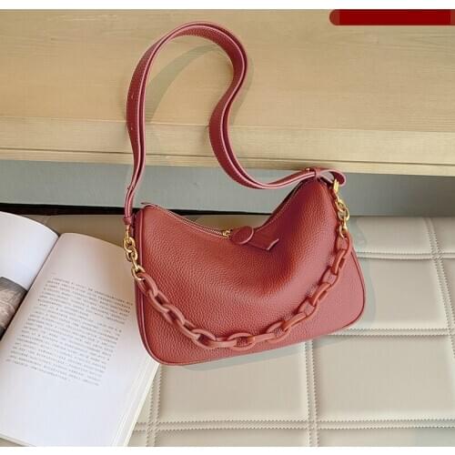 WOONAM Women Fashion Handbag Top Hide Genuine Calf Leather Acrylic Chain Shoulder Hobo Bag WB1210