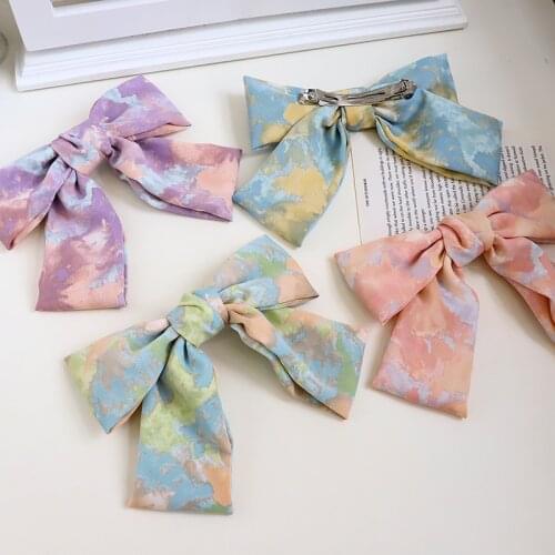 Women Printed Tie-dye Floral Printed Barrettes Oversized Bow Hair Clips Two Layers Hairpins Spring Hair Accessories Hairgrips