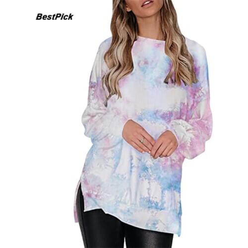 2020 New Women Sweatshirt Harajuku Tie Dye Casual Hoodie Loose Plus Size Fashion Off Shoulder Pullovers Autumn womens clothing