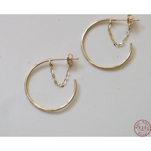 925 Sterling Silver European Simple Round Earrings Women Punk Hip Hop Plating 14k Gold Jewelry Accessories Girlfriend Gift