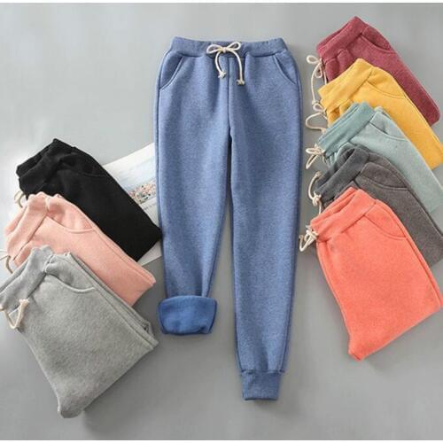 Autumn Winter New Warm Harem Pants Womens Thick Velvet Sweatpants Candy Color Loose Women Pants Winter Casual Trousers M-XL
