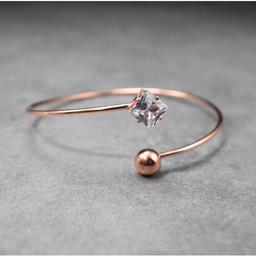 Fashion Charm Bangles Opening Adjustable Womens Geometric Square Crystal Round Charm Open Bangles & Bracelets