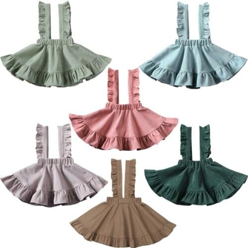 8Color Kid Baby Girl Sleeveless Ruffle Hem Cotton Suspender Dress Summer Sundress Clothes Outfit