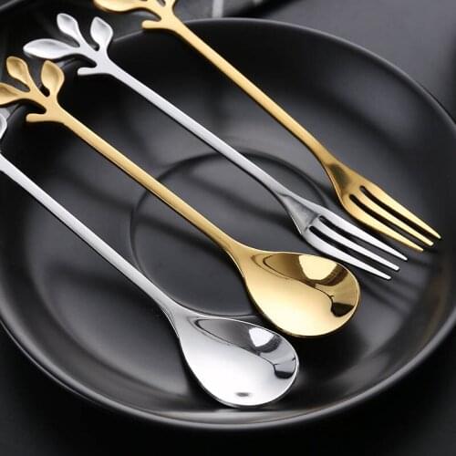 1 Pcs Stainless Steel Small Coffee Spoon Exquisite Branch Shape Mini Dessert Fork Kitchen Flatware Tools Tableware Decoration