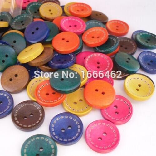 100PCS 20mm Mixed Colors Round Wood Buttons Stoving Varnish for Sewing DIY