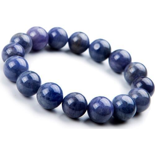 14mm Genuine Blue Natural Stone Stretch Bracelet Women Men Charm Powerful Big Round Bead Bracelet