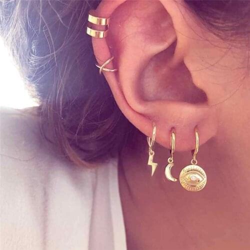 17MILE Fashion Moon Star Crystal Stud Gold Earrings Set For Women Geometric Heart Lightning Earring Party Jewelry 2020 Gifts