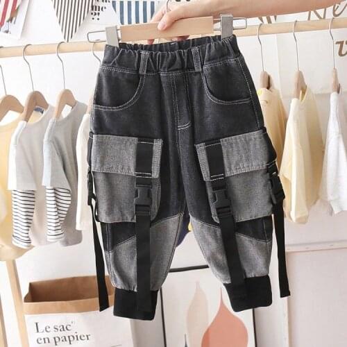 2021 Boys Casual Jeans Trousers Autumn Fashion Elastic Waist Denim Pants Kids Children Loose Cargo Pants Bottoms Clothing J65