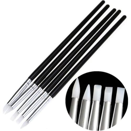 5 Pcs Silicone Nail Brush Carving Emboss Hollow Pottery Sculpture UV Gel Shaping Silicone Brushes For Modeling Nail Art DIY Tool
