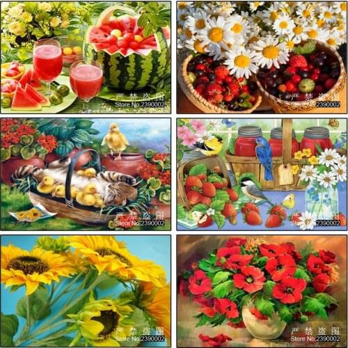 5D DIY Diamond Painting Flower & Watermelon Diamond Painting Cross Stitch Sunflowers Floral Needlework Home Decorative